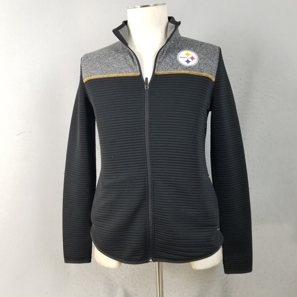 NFL Team Apparel Jacket Womens M Black Steelers TX3 Warm Ribbed Fleece Full Zip